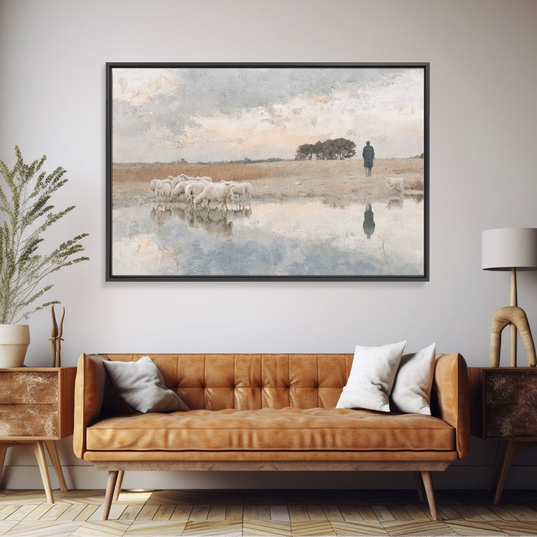 Silent Shepherd Path – Framed Canvas Print – Christian Wall Art – Christian Art Canvas – Jesus Painting – Pastoral Scenery – Christian Chri