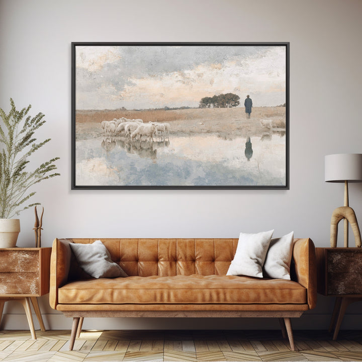 Silent Shepherd Path – Framed Canvas Print – Christian Wall Art – Christian Art Canvas – Jesus Painting – Pastoral Scenery – Christian Chri