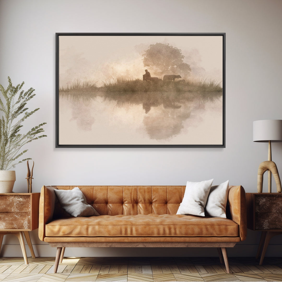Morning Pasture Grace | Framed Canvas Print | Christian Art Canvas | Christian Christmas Art | Christian Wall Art | Jesus Painting | Subtle