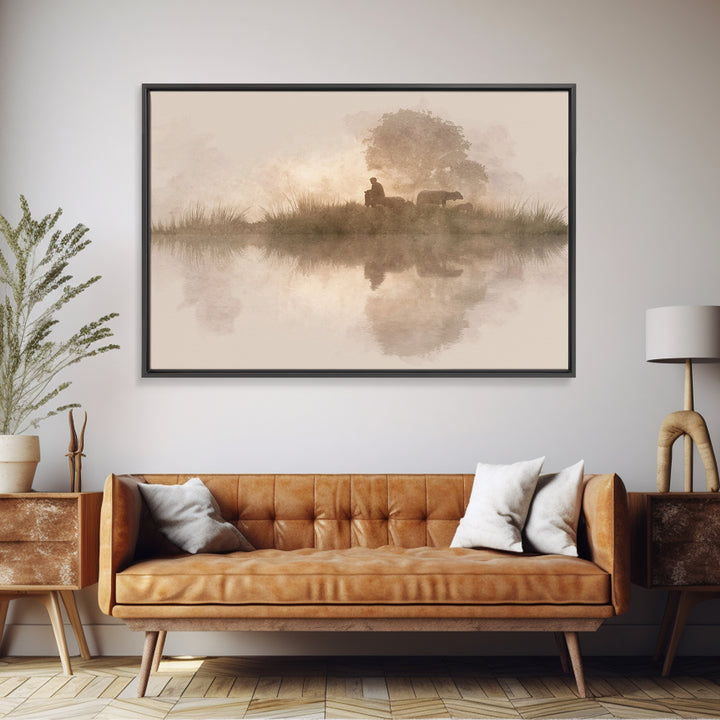 Morning Pasture Grace | Framed Canvas Print | Christian Art Canvas | Christian Christmas Art | Christian Wall Art | Jesus Painting | Subtle