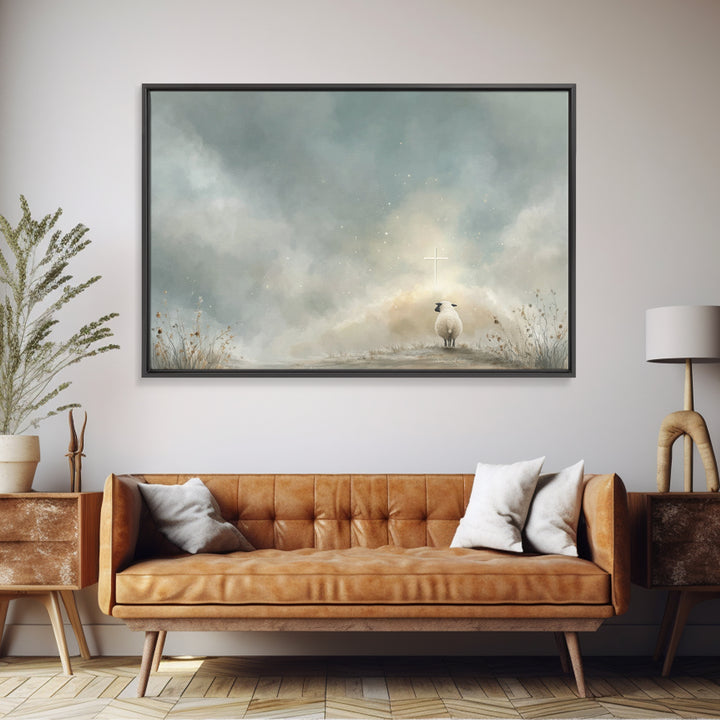 Starward Lamb Journey – Framed Canvas Print – Christian Wall Art – Christian Christmas Art – Christian Art Canvas – Jesus Painting – Modern