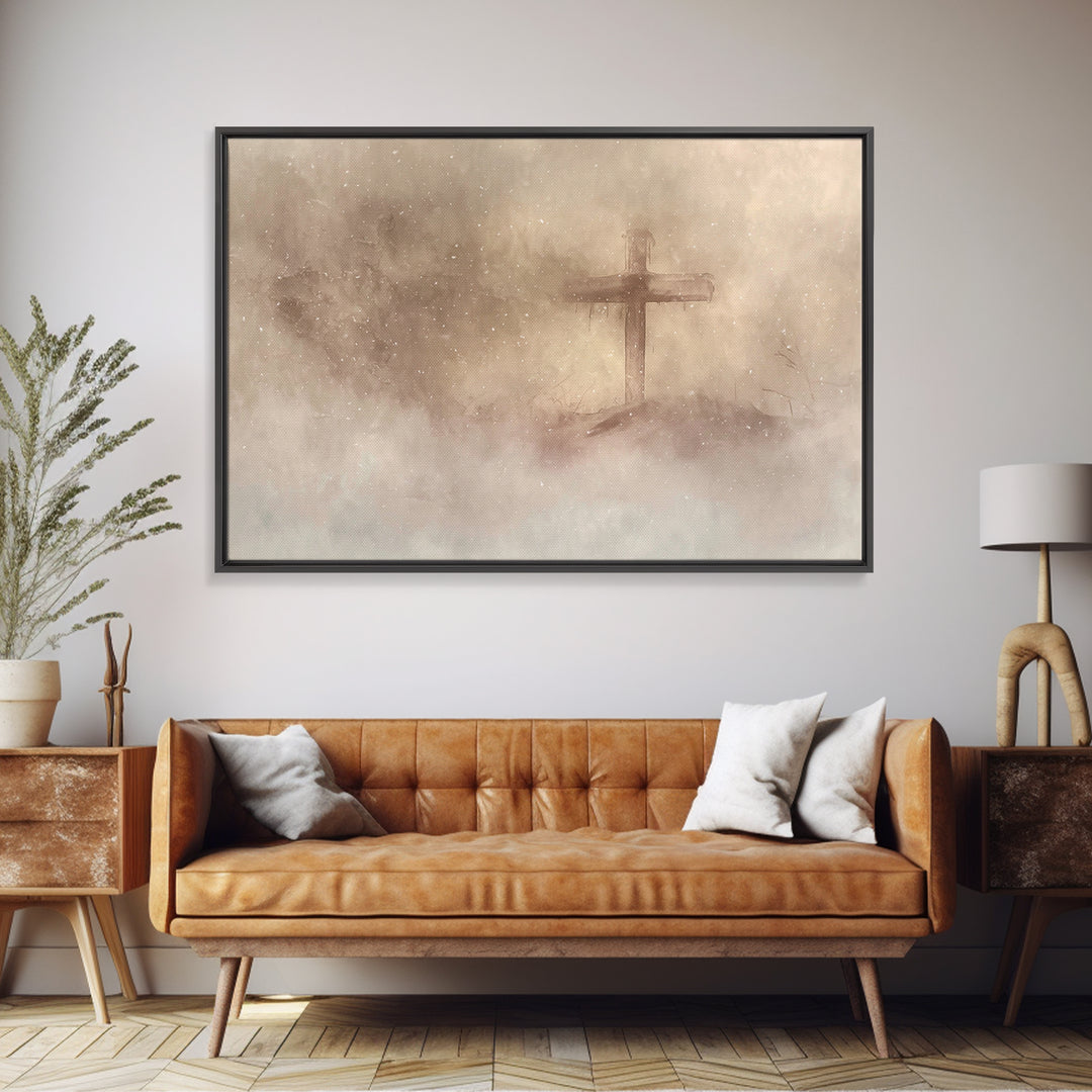 Silent Cross Snow – Framed Canvas Print – Christian Art Canvas – Christian Wall Art – Christian Christmas Art – Christian Gift Ideas – Subt