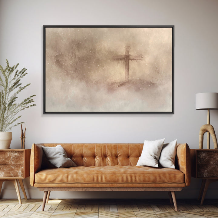 Silent Cross Snow – Framed Canvas Print – Christian Art Canvas – Christian Wall Art – Christian Christmas Art – Christian Gift Ideas – Subt