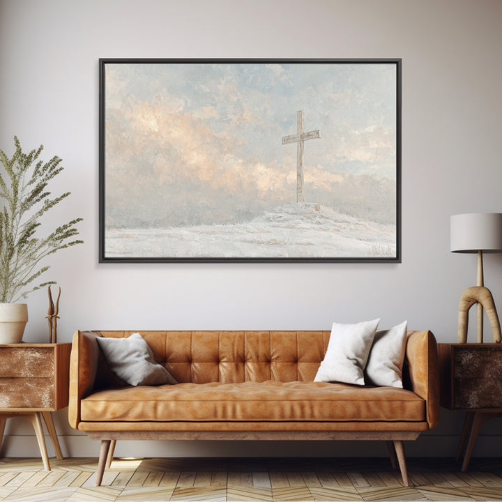 Winter Cross Hope – Framed Canvas Print – Christian Wall Art – Christian Art Canvas – Christian Christmas Art – Christian Gift Ideas – Subt