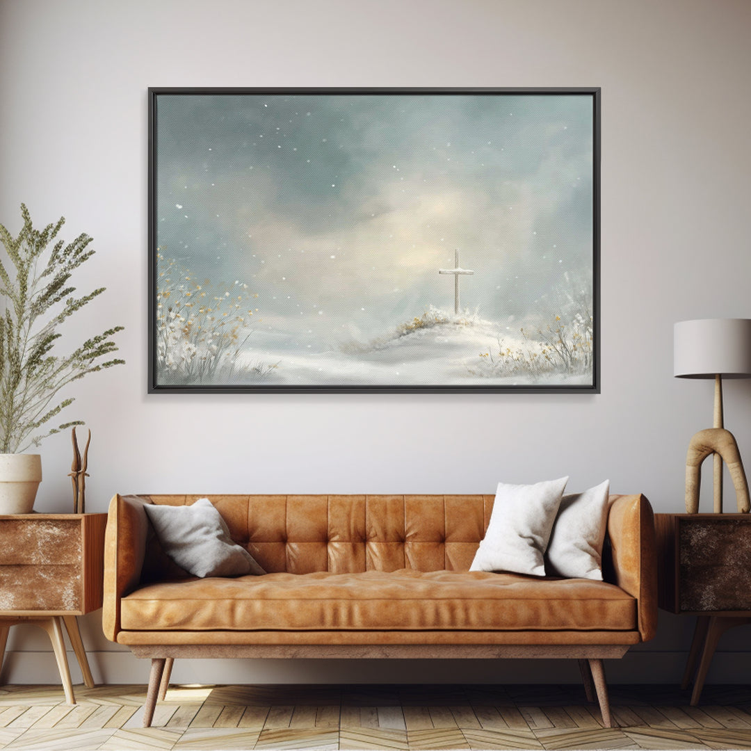 Peaceful Winter Hill | Framed Canvas Print | Christian Wall Art | Christian Art Canvas | Subtle Christian Art | Christian Gift Ideas | Chri