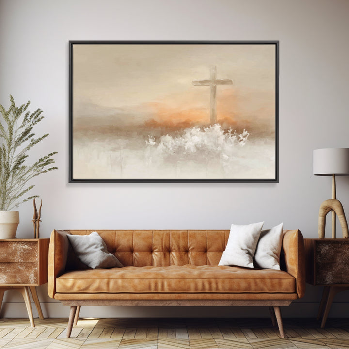 Frosted Morning Cross, Framed Canvas Print, Christian Art Canvas, Christian Wall Art, Christian Christmas Art, Subtle Christian Art, Christ