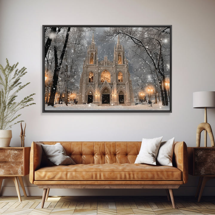 Winter Chapel Brilliance, Framed Canvas Print, Christian Christmas Art, Christmas Wall Art, Christian Art Canvas, Framed Christmas Art, Chr