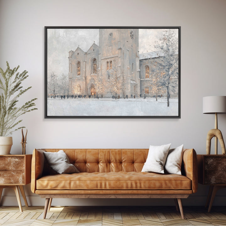 Evening Mass Arrival – Framed Canvas Print – Christmas Wall Art – Christian Art Canvas – Christian Christmas Art – Framed Christmas Art – C