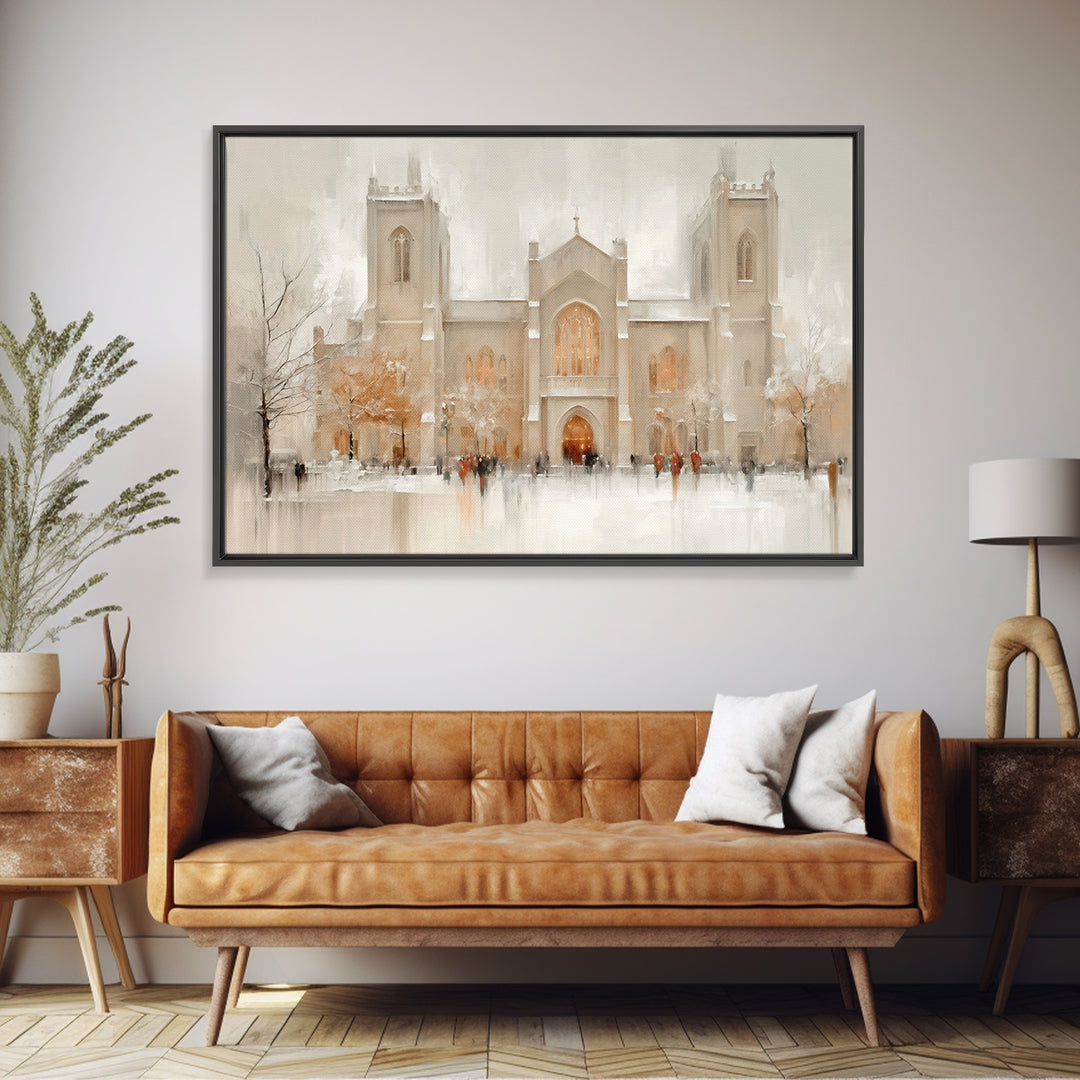 Snowlit Cathedral Eve – Framed Canvas Print – Christmas Wall Art – Christian Christmas Art – Christian Art Canvas – Framed Christmas Art –