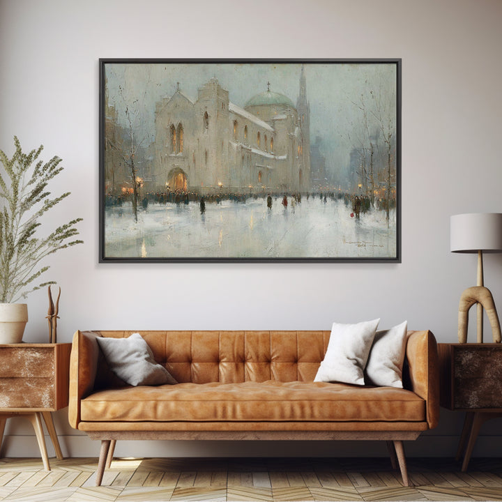 City Church Glow | Framed Canvas Print | Christmas Art Prints | Christian Christmas Art | Christian Art Canvas | Christmas Wall Art | Frame