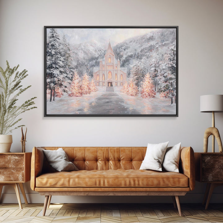 Mountain Chapel Light, Framed Canvas Print, Christmas Wall Art, Christian Art Canvas, Framed Christmas Art, Christian Christmas Art, Christ