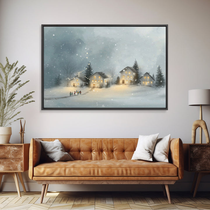 Winter Village Joy – Framed Canvas Print – Christmas Wall Art – Christian Christmas Art – Christmas Art Prints – Christian Decor – Framed C