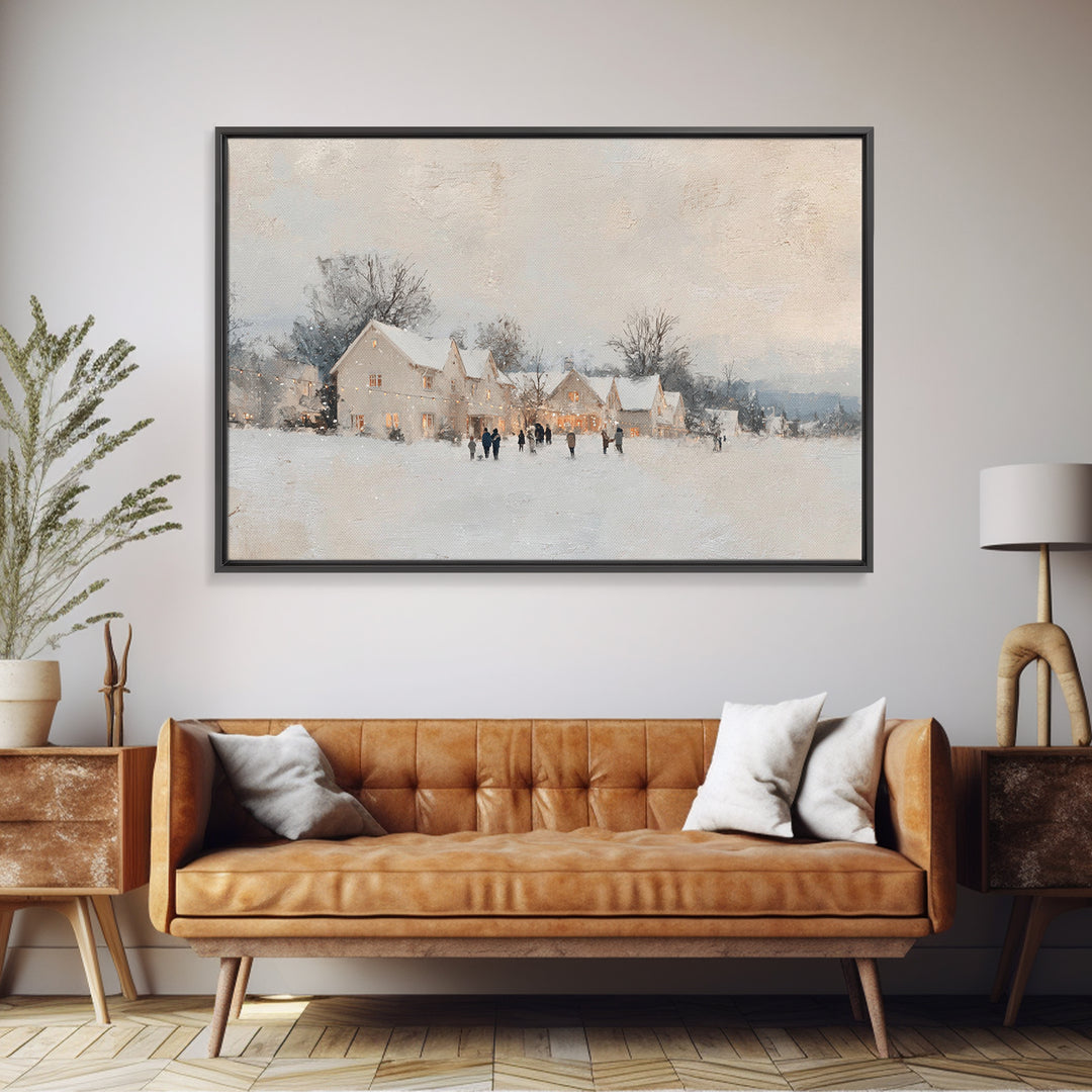Snowy Village Cheer – Framed Canvas Print – Christian Christmas Art – Christmas Wall Art – Christmas Art Prints – Framed Christmas Art – Ch
