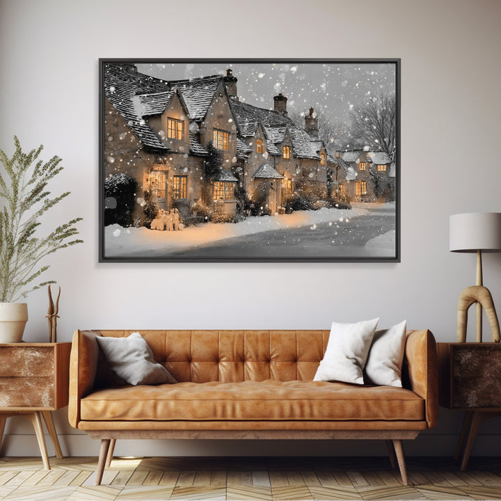 Christmas Cottage Glow | Framed Canvas Print | Framed Christmas Art | Christmas Wall Art | Christian Christmas Art | Christmas Art Prints |
