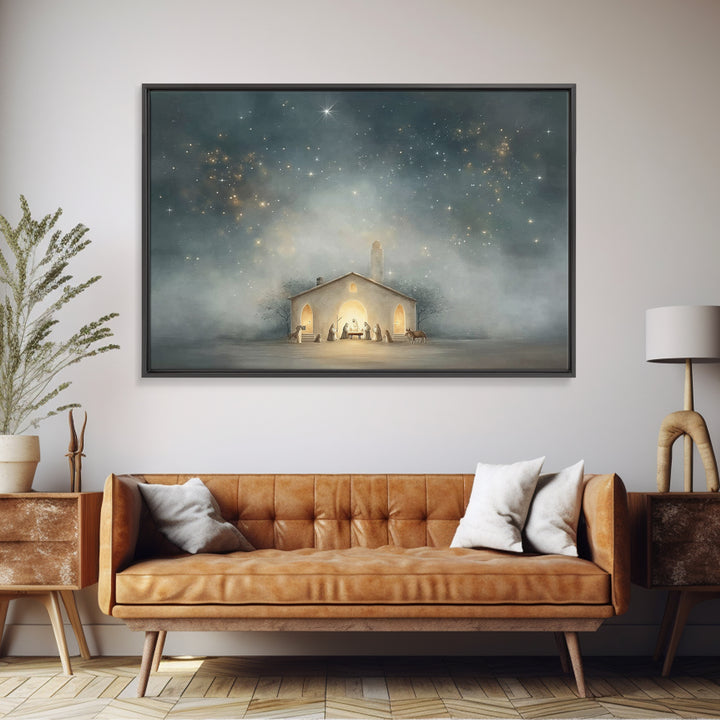 Nativity Under Heaven, Framed Canvas Print, Christian Wall Art, Christmas Art, Christian Art Canvas, Christian Christmas Art, Jesus Christm