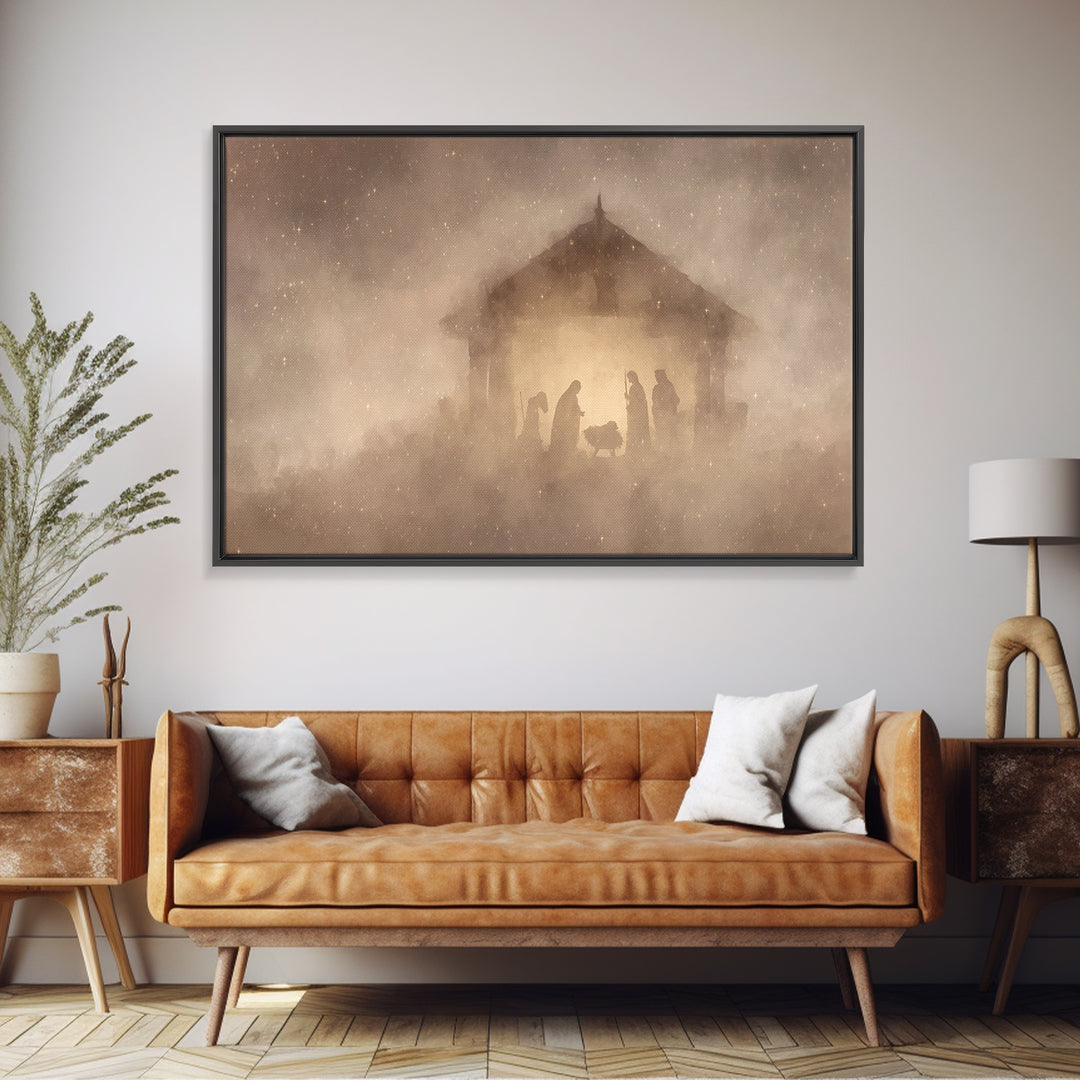 Holy Manger Night | Framed Canvas Print | Christian Wall Art | Christian Christmas Art | Christmas Art | Christian Art Canvas | Jesus Chris