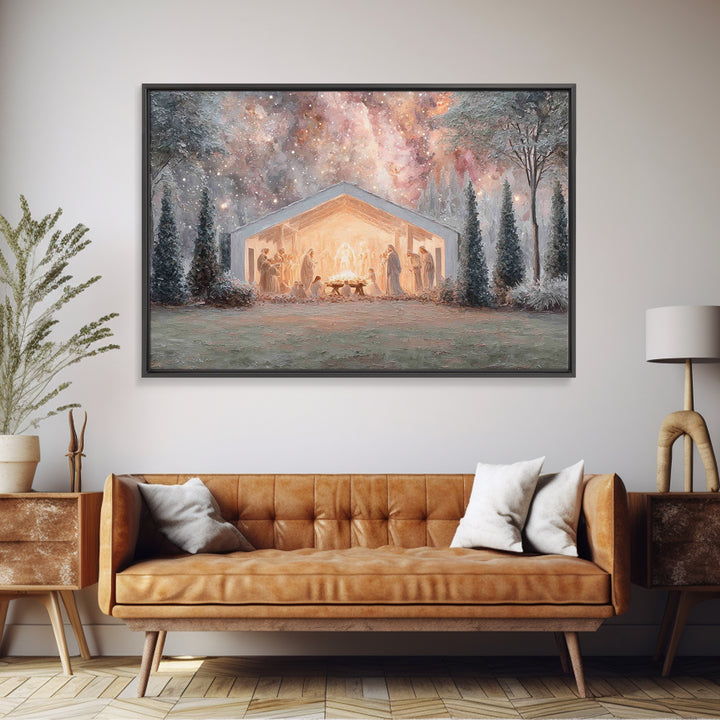Glory In The Stable – Framed Canvas Print – Christmas Art – Christian Wall Art – Jesus Christmas Art – Christian Art Canvas – Christian Chr