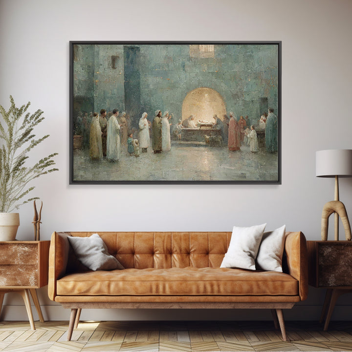 Bethlehem Gathering, Framed Canvas Print, Christian Wall Art, Christian Christmas Art, Christmas Art, Christian Art Canvas, Christian Decor