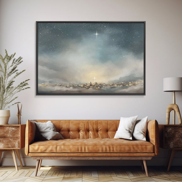 Guiding Star Over Bethlehem | Framed Canvas Print | Christmas Art | Christian Wall Art | Christian Christmas Art | Christian Art Canvas | C