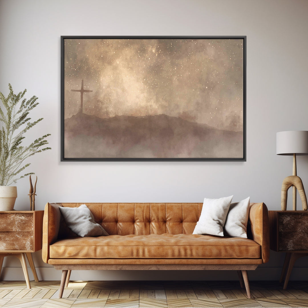 Cross Above The Hills | Framed Canvas Print | Christian Wall Art | Christian Art Canvas | Christian Art | Christian Gift Ideas | Christian