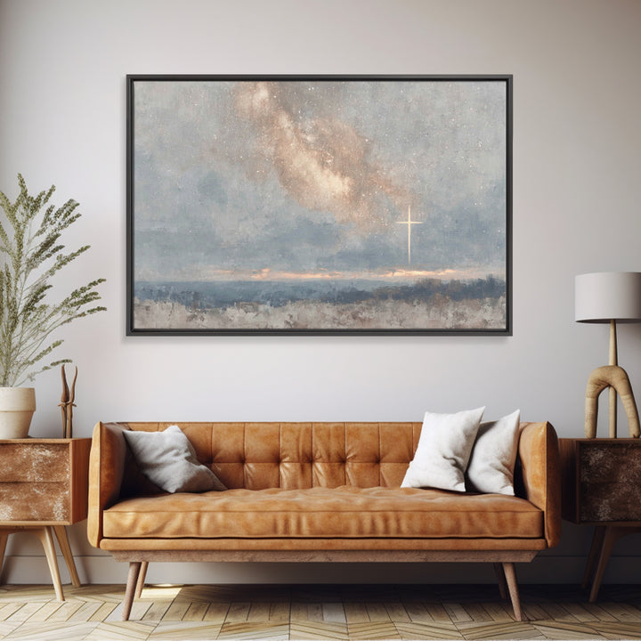 Celestial Cross Light – Framed Canvas Print – Christian Wall Art – Christian Art Canvas – Christian Art – Christian Painting – Christian Gi