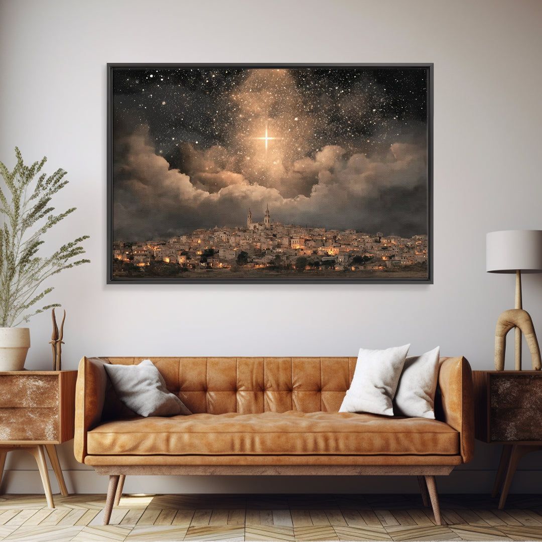 Star Over The City, Framed Canvas Print, Christian Wall Art, Christmas Art, Christian Art Canvas, Christian Christmas Art, Christian Gift I