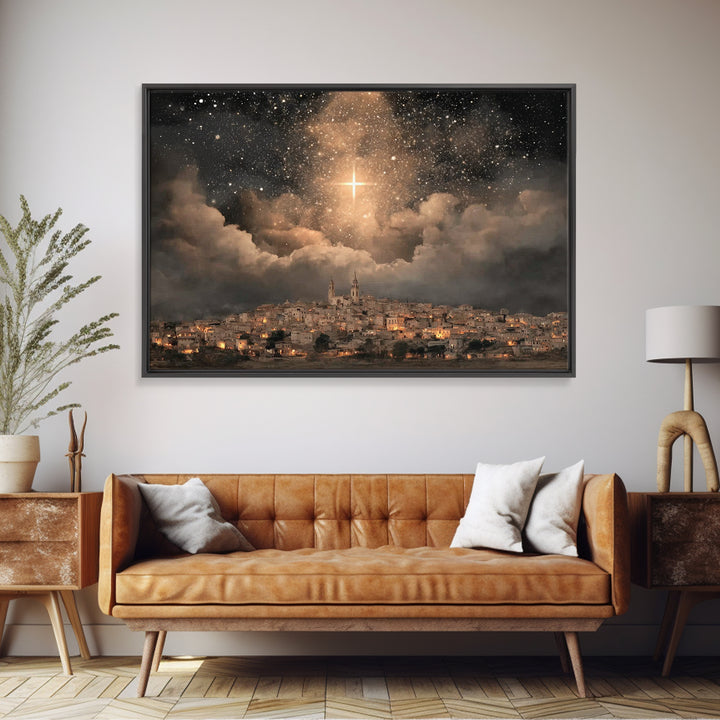 Star Over The City, Framed Canvas Print, Christian Wall Art, Christmas Art, Christian Art Canvas, Christian Christmas Art, Christian Gift I