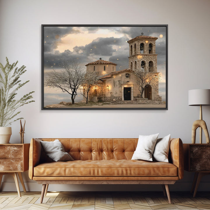 Stone Chapel Glow | Framed Canvas Print | Christian Wall Art | Christian Art Canvas | Vintage Christian Art | Christmas Art | Christian Chr