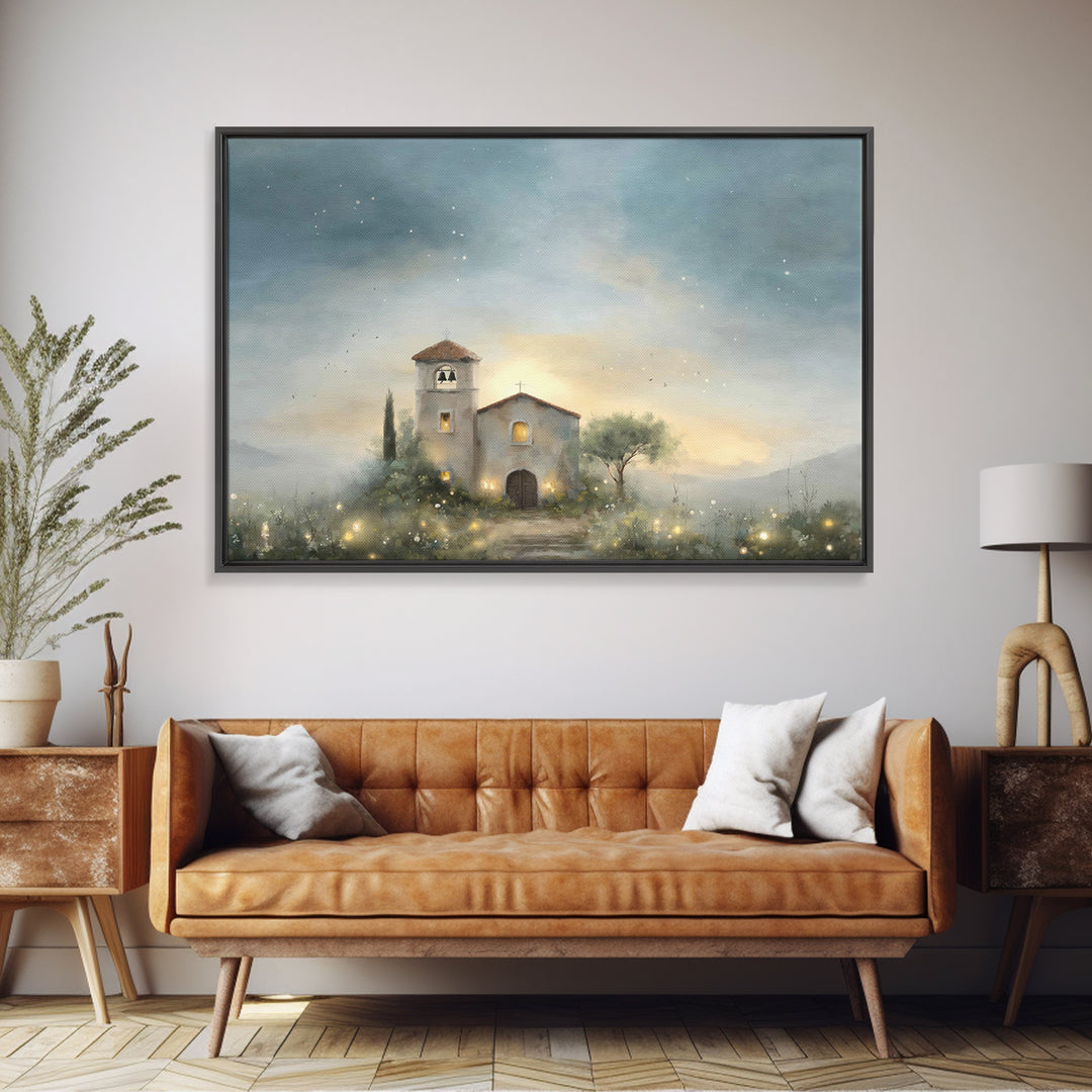 Pastoral Church Light – Framed Canvas Print – Christian Wall Art – Christian Art Canvas – Subtle Christian Art – Christian Decor – Christia