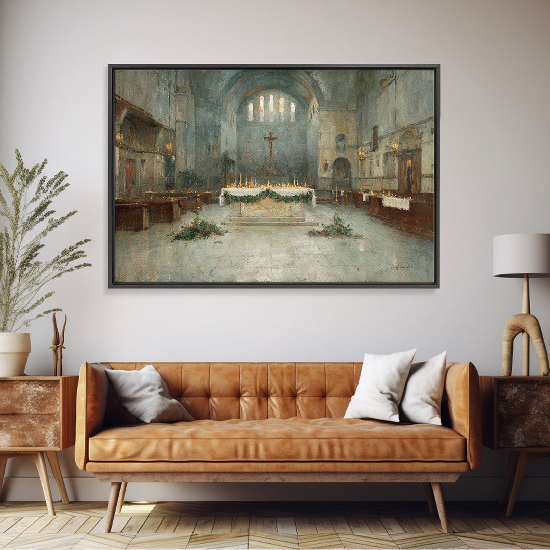 Holy Night Chapel | Framed Canvas Print | Christian Art Work | Modern Christian Art | Christmas Wall Art | Christian Christmas Art | Christ