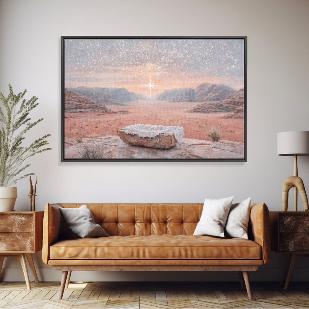 Nativity Sky Wonder, Framed Canvas Print, Christian Wall Art, Christian Art Canvas, Christmas Art, Jesus Christmas Art, Christian Christmas