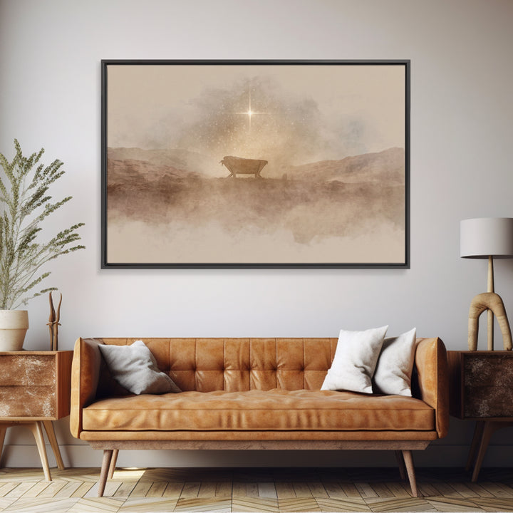 Desert Cradle Light | Framed Canvas Print | Christian Wall Art | Christian Art Canvas | Christmas Art | Christian Christmas Art | Christmas