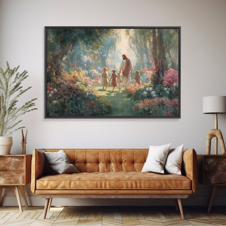 Radiant Garden Grace – Framed Canvas Print – Christian Art Canvas – Jesus Painting – Christian Decorations – Modern Christian Art – Christi