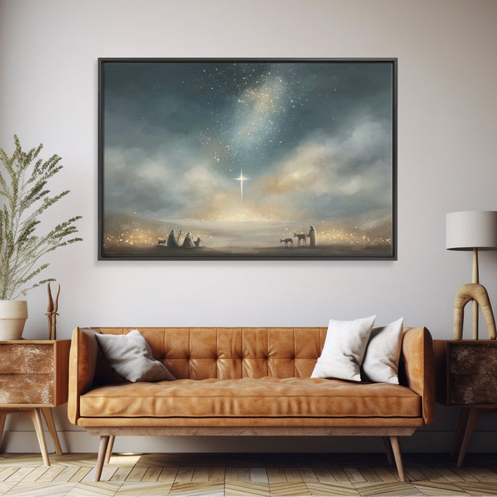 Bethlehem Star Glow, Framed Canvas Print, Christmas Wall Art, Christian Christmas Art, Christian Art Canvas, Moody Christmas Art, Christian