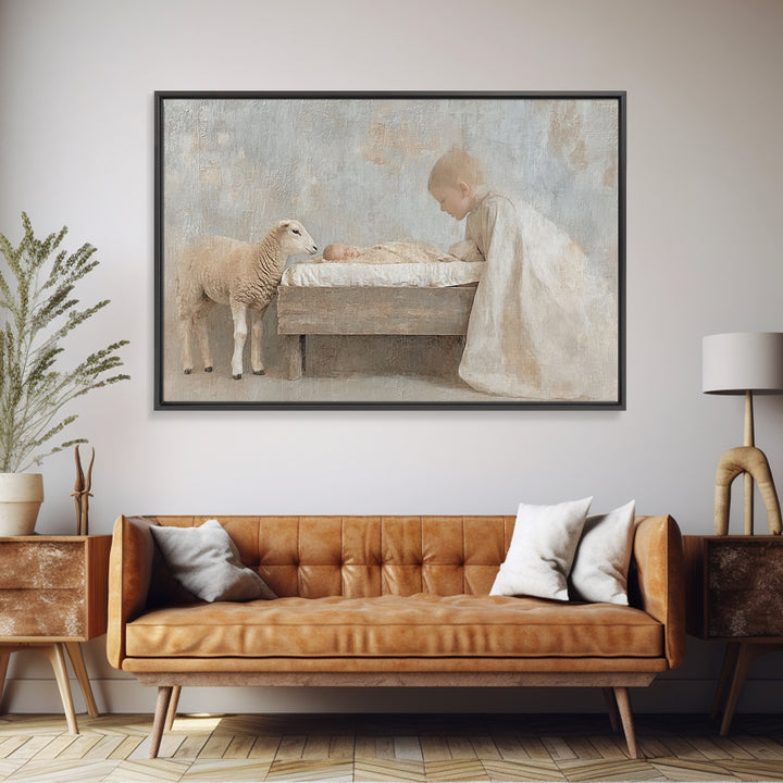 Divine Birthlight, Framed Canvas Print, Christian Art Canvas, Jesus Painting, Christian Christmas Art, Framed Christmas Wall Art, Christian