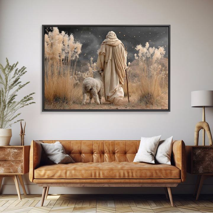 Silent Shepherd Walk – Framed Canvas Print – Christian Art Canvas – Jesus Painting – Christian Decor – Subtle Christian Art – Christian Wal