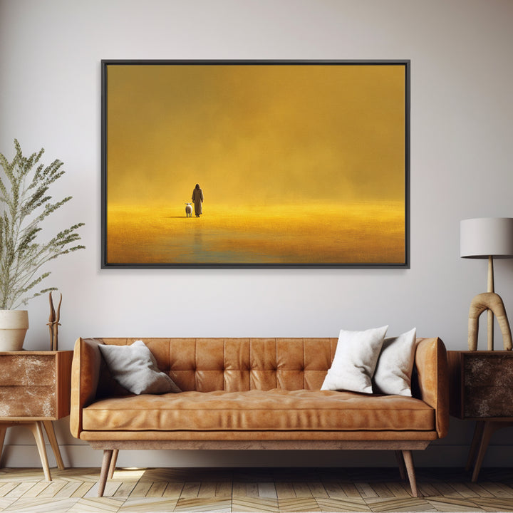 Golden Field Grace | Framed Canvas Print | Minimalist Christian Art | Christian Art Canvas | Jesus Painting Canvas | Christian Decor For Ho