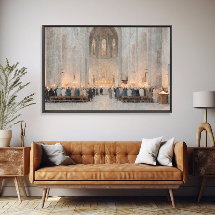 Holy Gathering – Framed Canvas Print – Christian Art Prints – Christian Wall Art – Subtle Christian Paintings – Christian Christmas Art – F