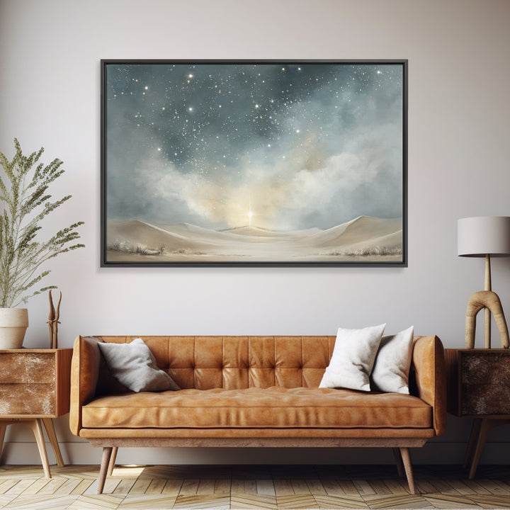 Holy Desert Light, Framed Canvas Print, Christian Art Print, Christian Christmas Art, Christian Wall Art, Jesus Painting, Christmas Decor,
