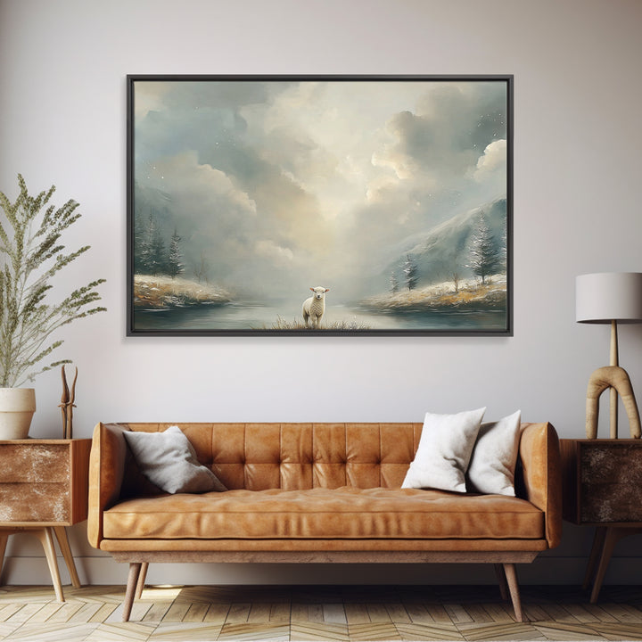 Quiet Shepherd Lamb | Framed Canvas Print | Christian Art Canvas | Christian Wall Art | Christian Art Print | Christian Gift Ideas | Christ