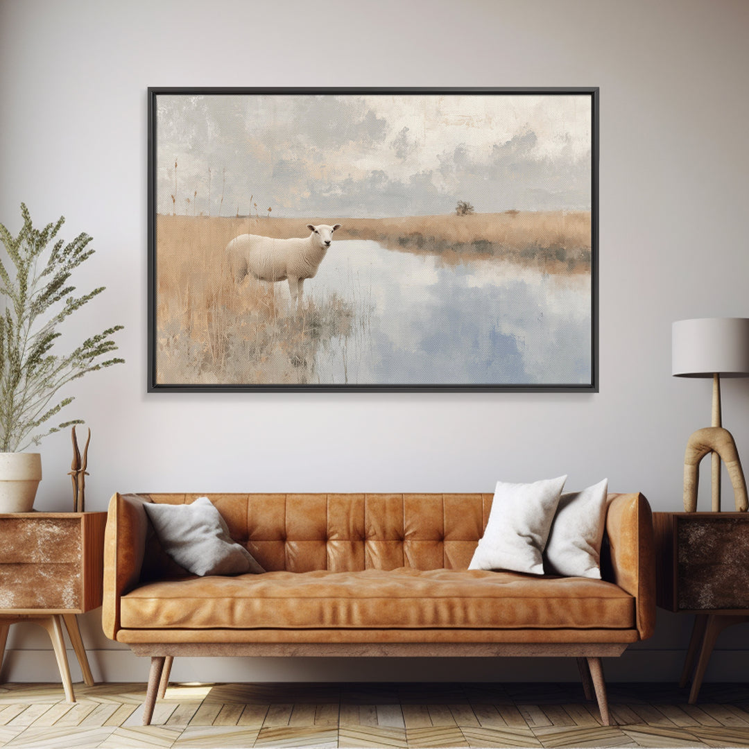 Quiet Shepherd Lamb - Framed Canvas Print - Christian Wall Art - Christian Art Canvas - Christian Painting - Subtle Christian Art