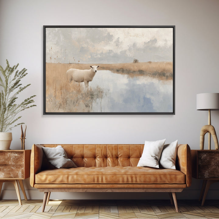 Quiet Shepherd Lamb - Framed Canvas Print - Christian Wall Art - Christian Art Canvas - Christian Painting - Subtle Christian Art