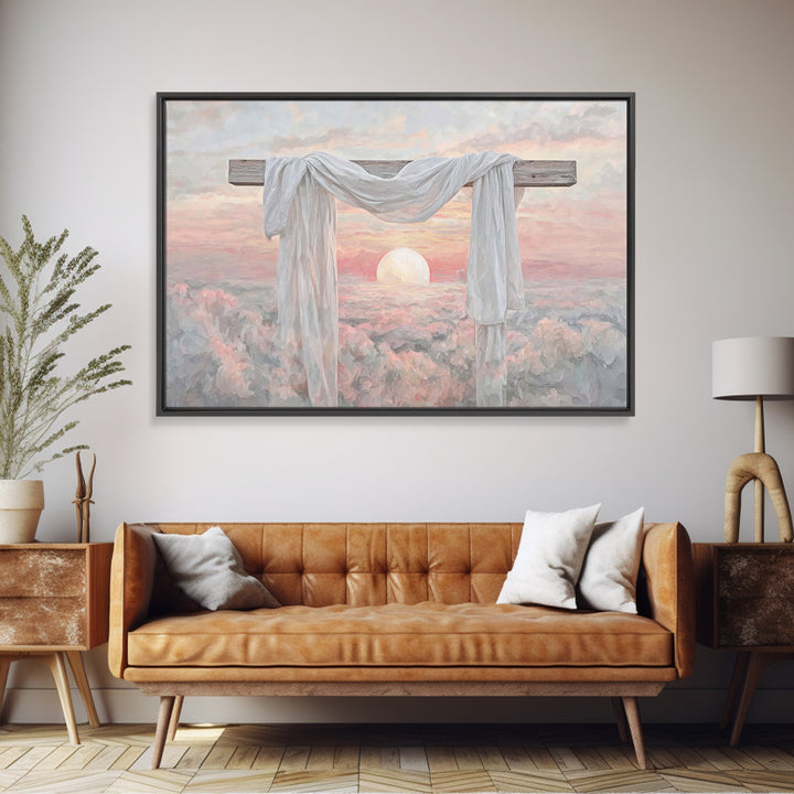 Risen Dawn Cross - Framed Canvas Print - Christian Art Canvas - Christian Wall Art - Christian Christmas Art - Christian Painting