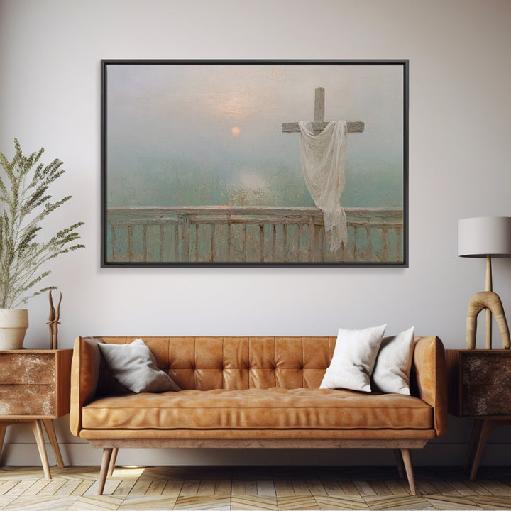 Hopeful Crosslight - Framed Canvas Print - Christian Art Canvas - Minimalist Christian Art - Christian Painting - Christian Wall Art