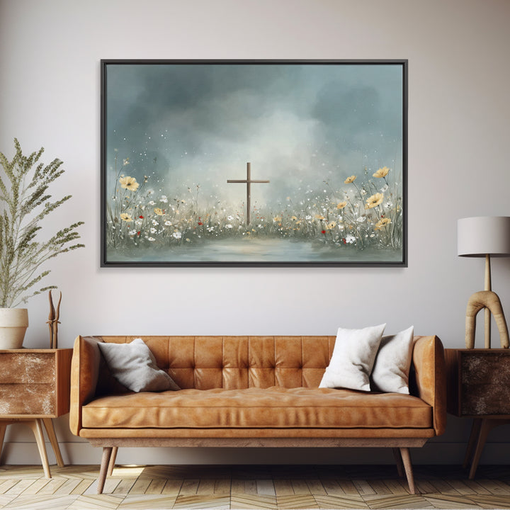 Blooming Cross Light, Framed Canvas Print, Christian Art Canvas, Christian Wall Art, Modern Christian Art, Christian Painting