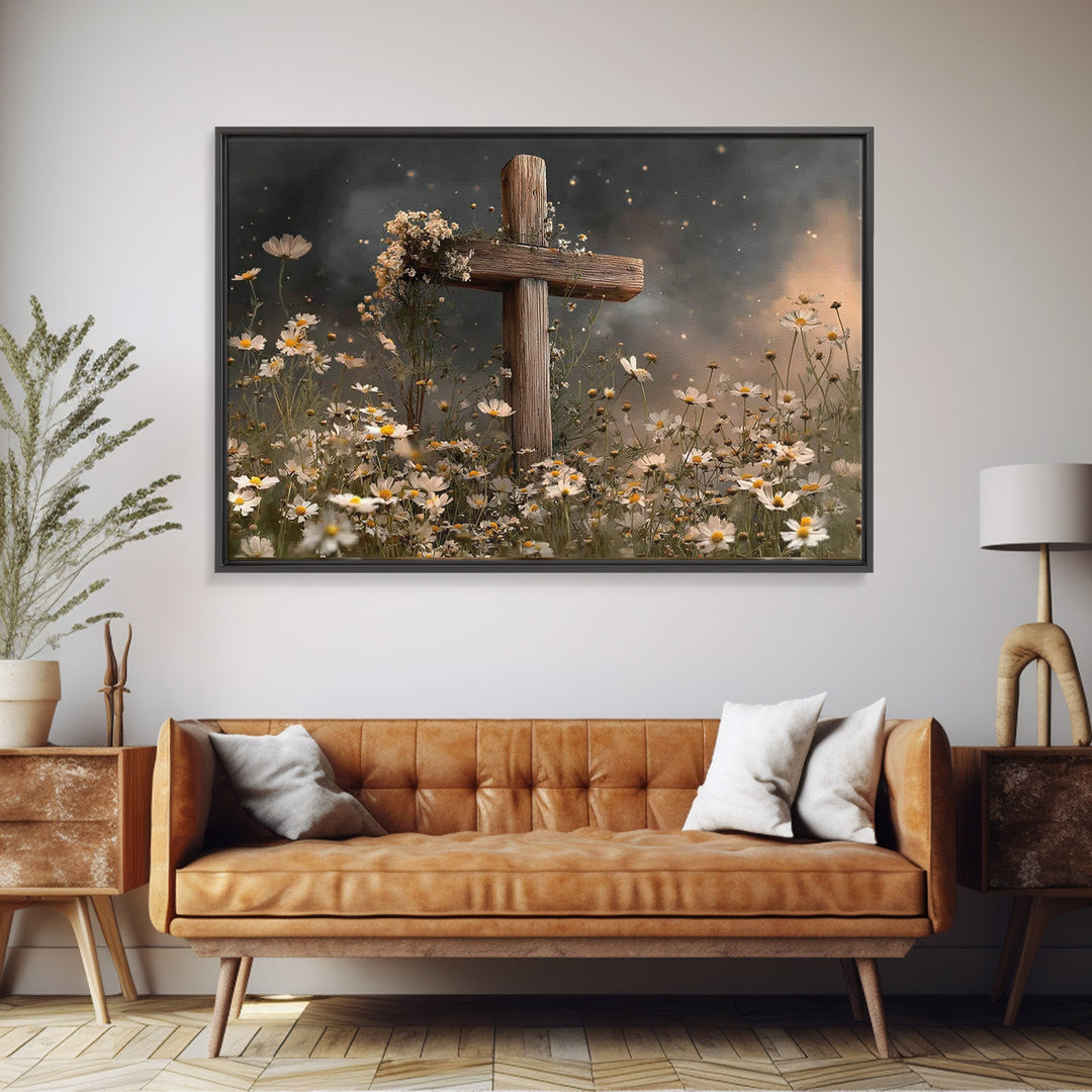 Evening Cross Glory | Framed Canvas Print | Christian Wall Art | Christian Painting | Moody Christian Art | Christian Art Canvas