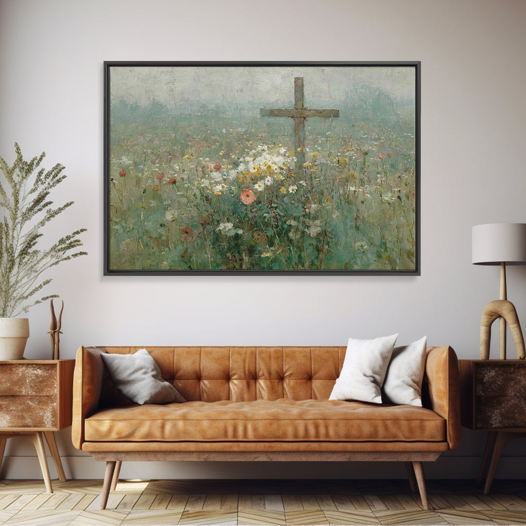 Wildflower Redemption | Framed Canvas Print | Christian Art Canvas | Vintage Christian Art | Christian Wall Art | Christian Painting