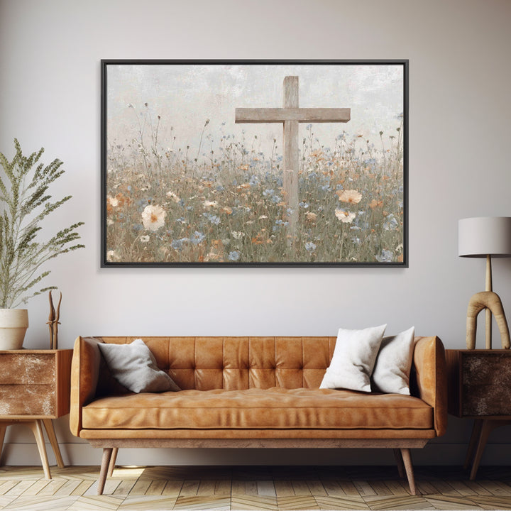 Spring Cross Mercy, Framed Canvas Print, Christian Art Canvas, Christian Painting, Subtle Christian Art, Christian Wall Art