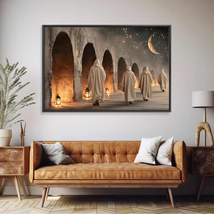 Midnight Pilgrims | Framed Canvas Print | Christian Painting | Christian Wall Art | Christian Decor | Christian Art Canvas | Christmas Art