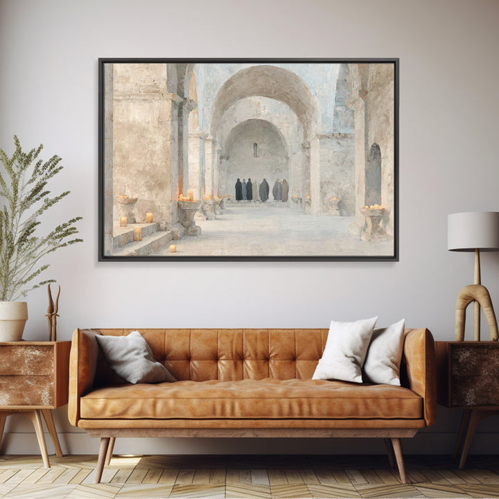 Cloistered Prayer | Framed Canvas Print | Christian Art Canvas | Christian Decor | Christian Wall Art | Christian Painting | Christmas Art